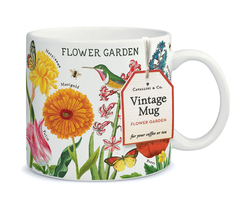 CAVANILLI & CO. taza cerámica jardín de flores, 14 onzas, ideal para té o café diario.