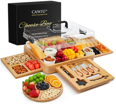 CAWIU tabla de charcutería con tapa grande para servir aperitivos y mantener frescura