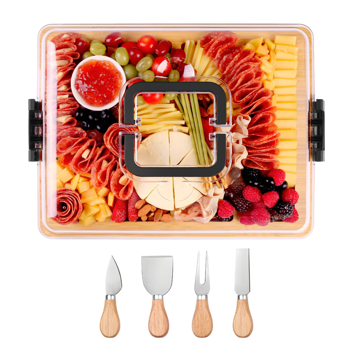 CAWIU tablero charcutería con tapa y asa, ideal para viajar seguro