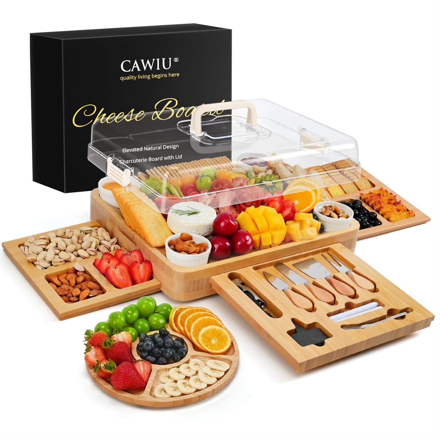 CAWIU tablero-charcutería con tapa grande mantiene frescos quesos y embutidos