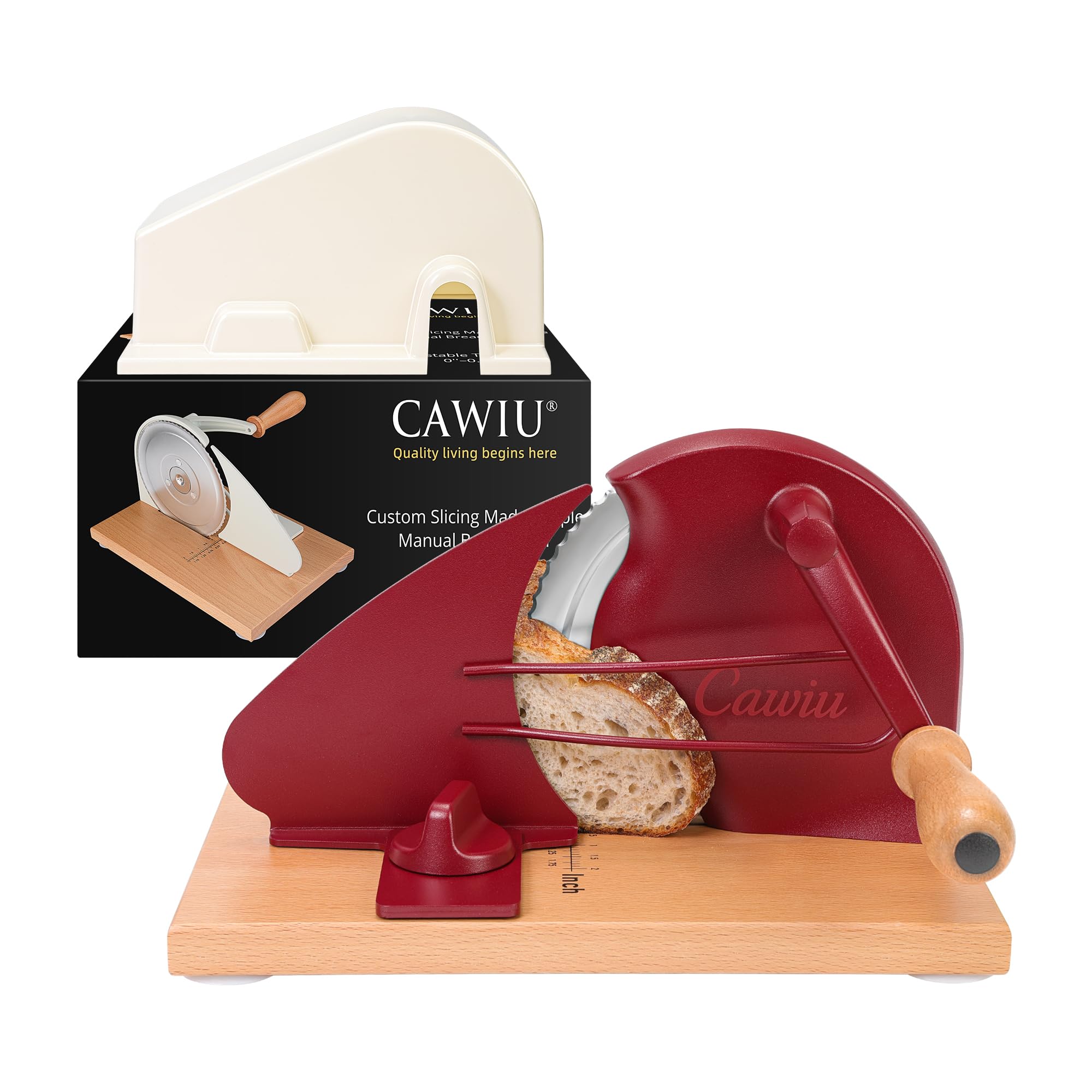 CAWIU Cortador de pan manual con ajuste de espesor para rebanadas uniformes.