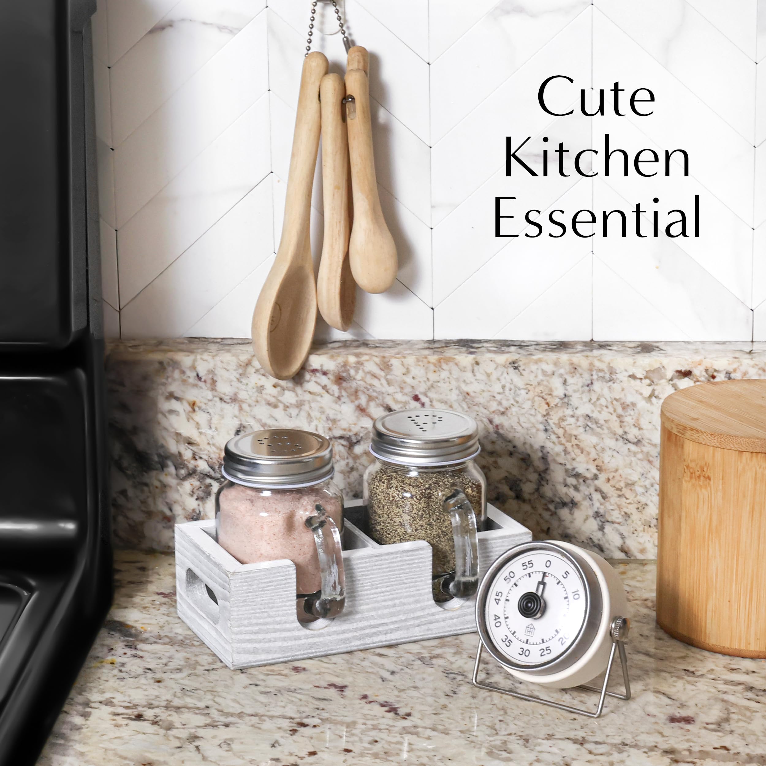 CB Accessories Mason Jar Sal y Pimienta, conjunto sobre la encimera, estilo rústico para la cocina