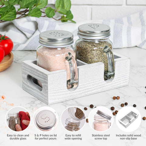 CB Accessories Mason Jar Sal y Pimienta, tapa de metal, durabilidad para uso diario