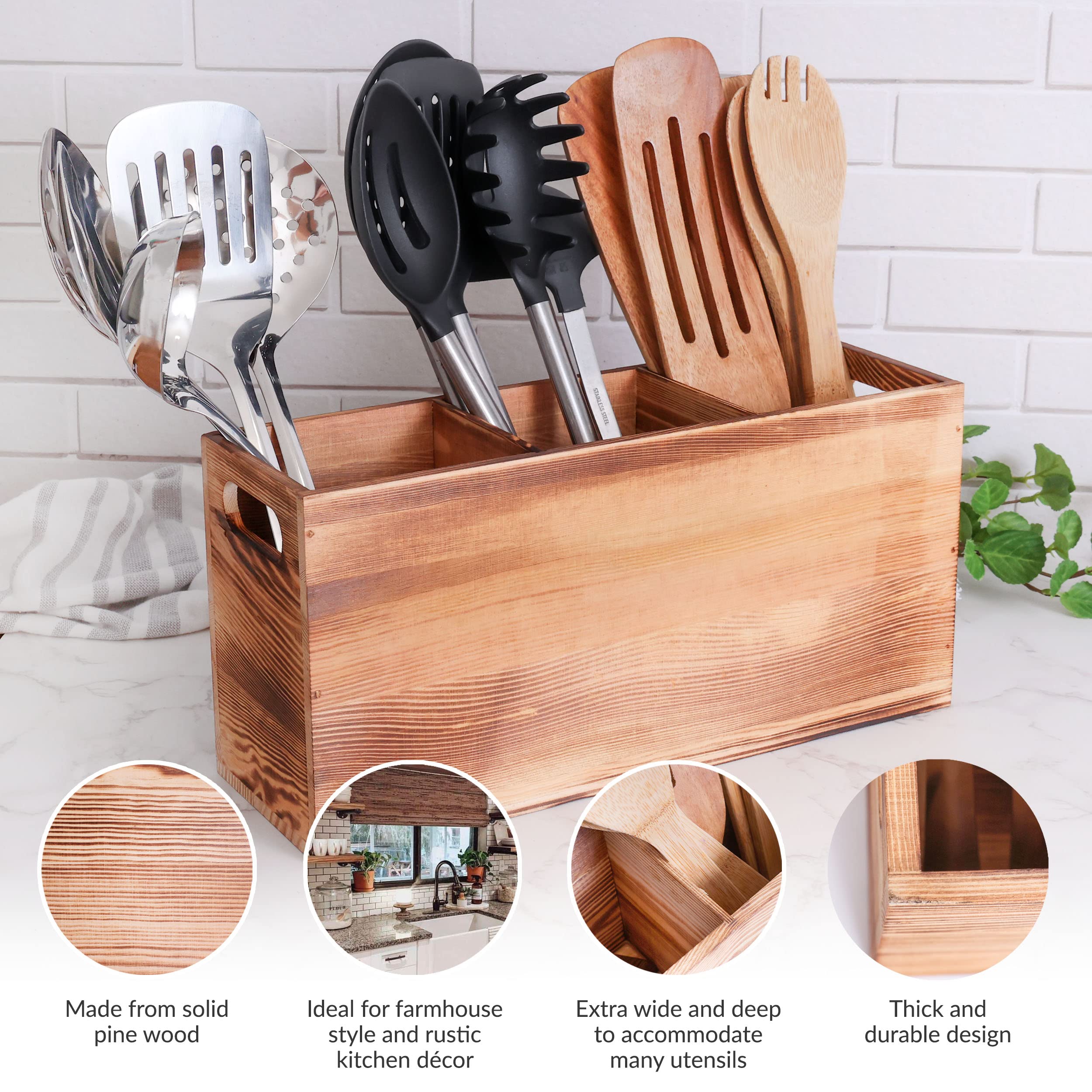 CB Accessories utensilios de madera con tres compartimentos para cocina