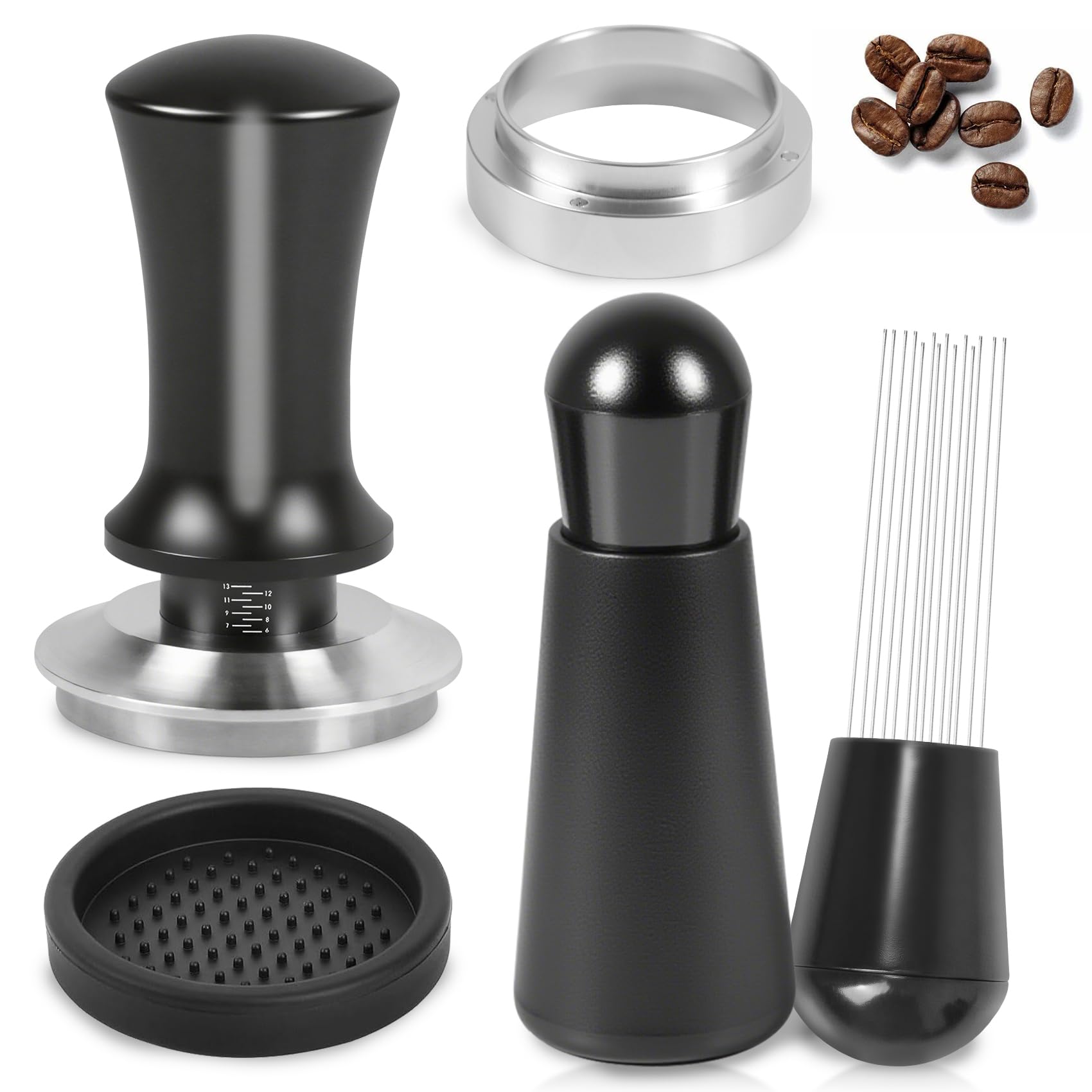 CCDobbs prensador 51mm con almohadilla de silicona para presión uniforme y extracción estable.