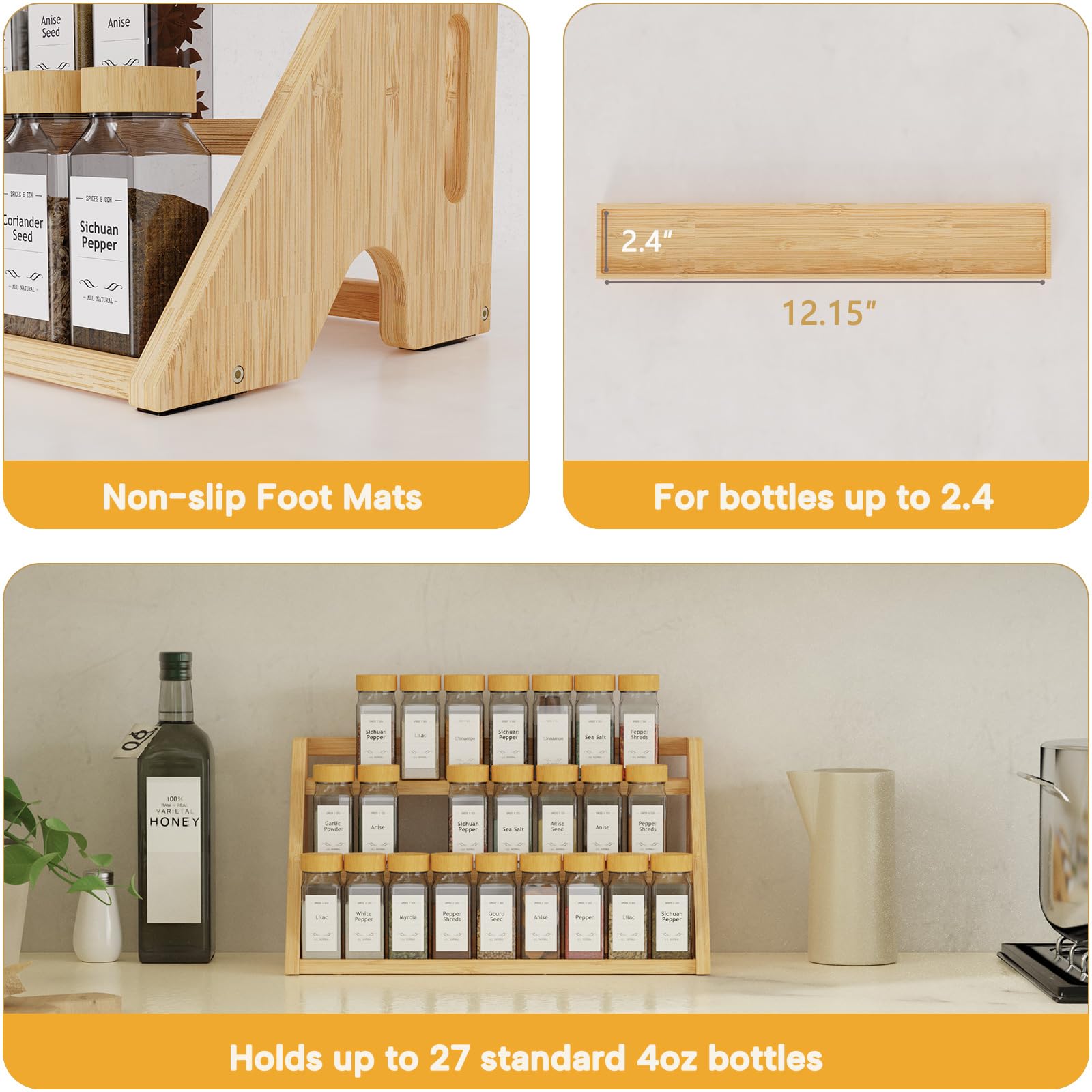CCHIDG estante de bambú, cocina estable para frascos de 4 oz.