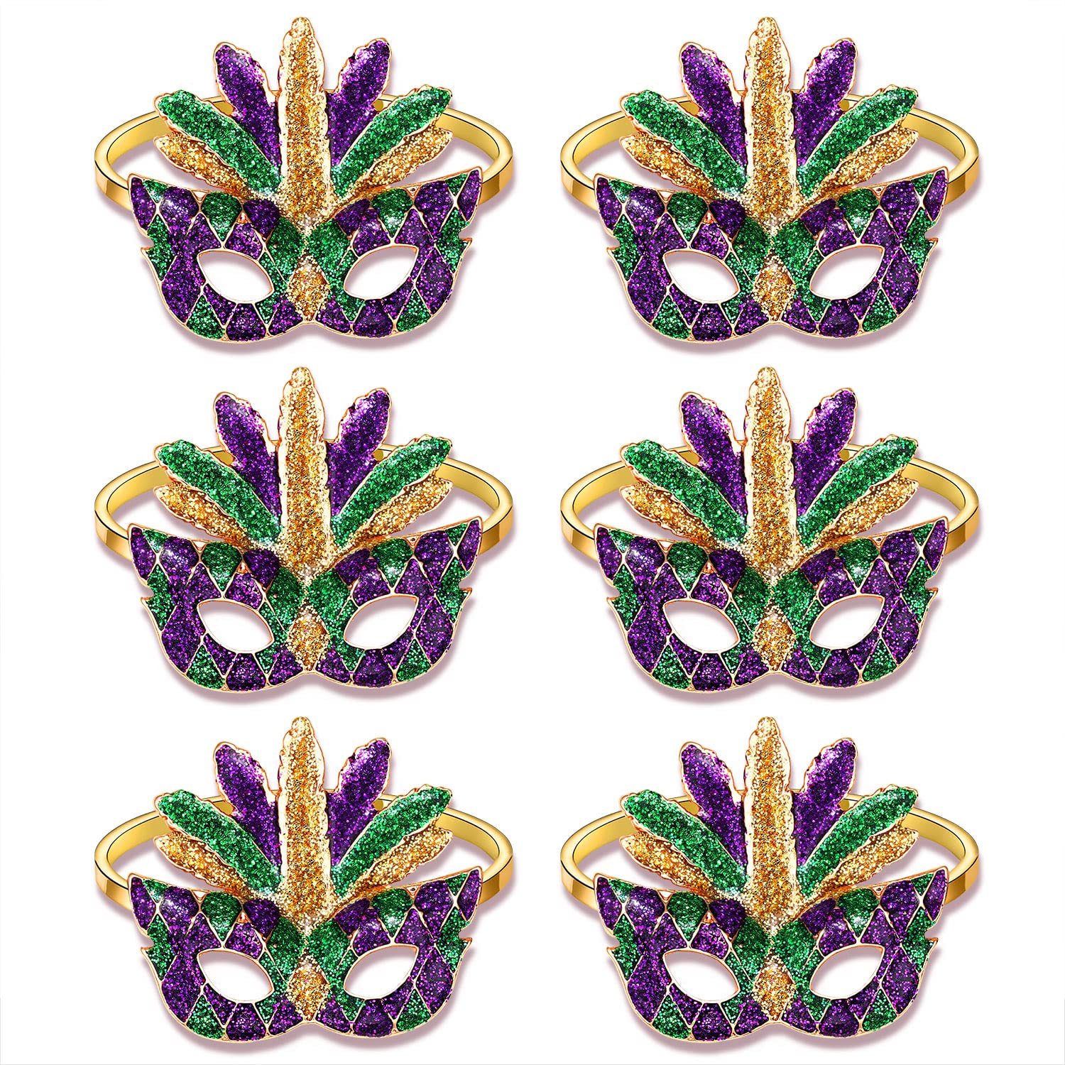 CEALXHENY anillos para servilletas Mardi Gras, set de seis, embellecen la mesa con encanto festivo.