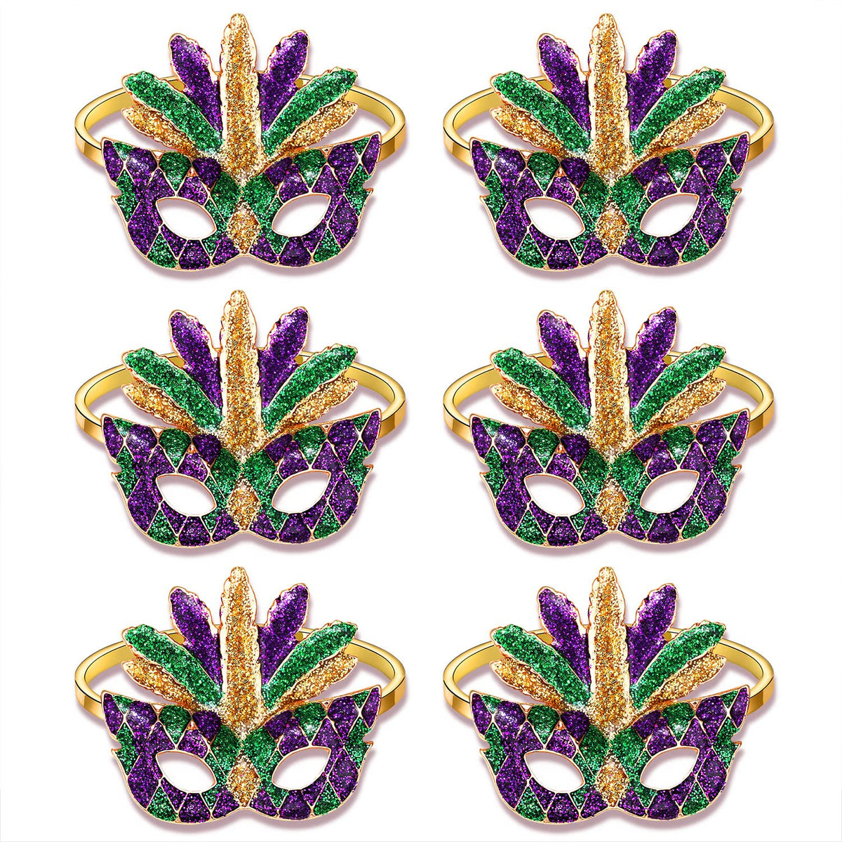 CEALXHENY anillos para servilletas Mardi Gras, set de seis, embellecen la mesa con encanto festivo.