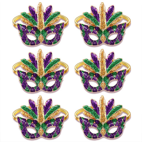 CEALXHENY anillos para servilletas Mardi Gras, set de seis, embellecen la mesa con encanto festivo.