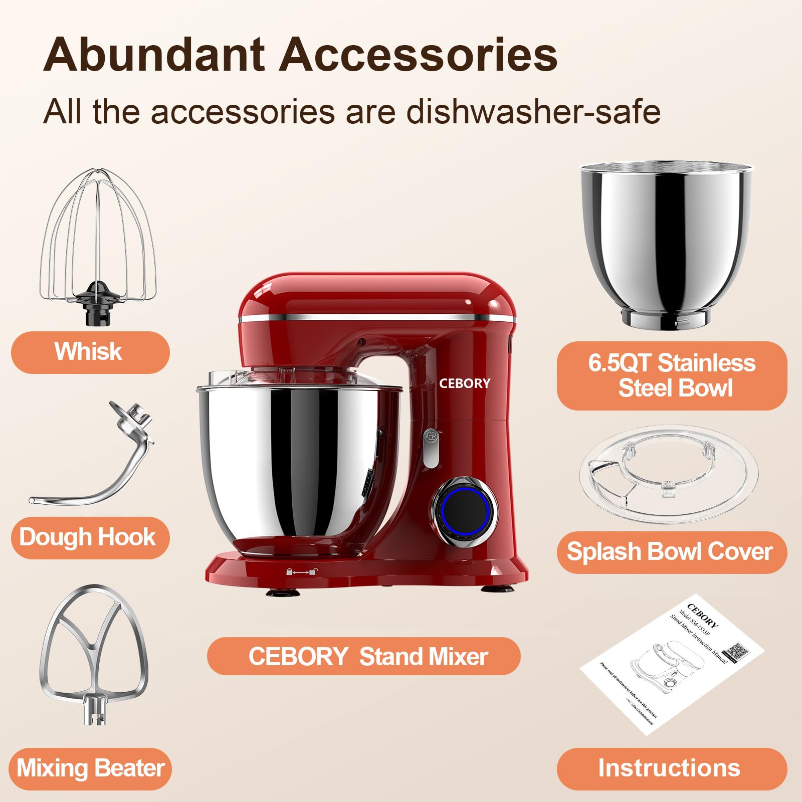 cebory cuenco 6,5qt acero inoxidable para preparaciones múltiples