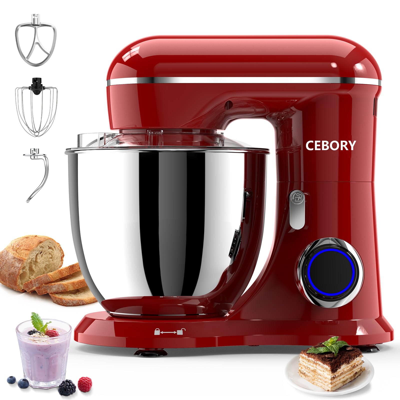 cebory mezclador 3 en 1 eléctrico rojo para batir y amasar