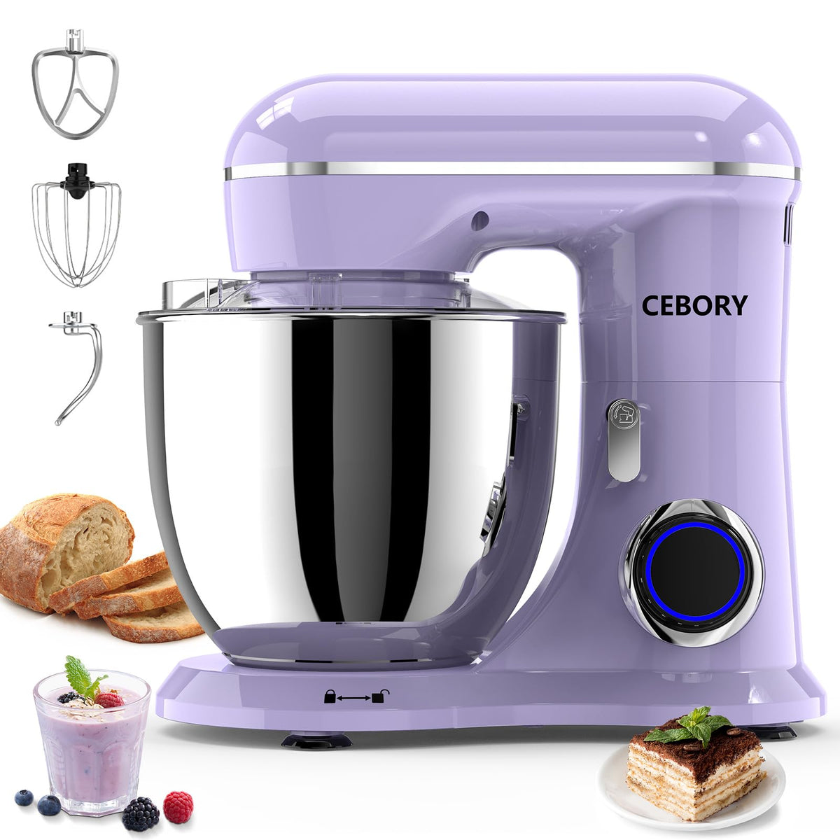 CEBORY Mezcladora 3 en 1 morada para masas