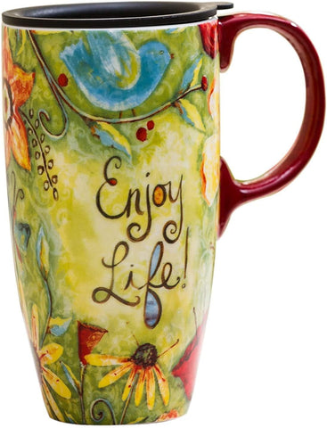 CEDAR HOME, taza ceramica con tapa para llevar cafe caliente.