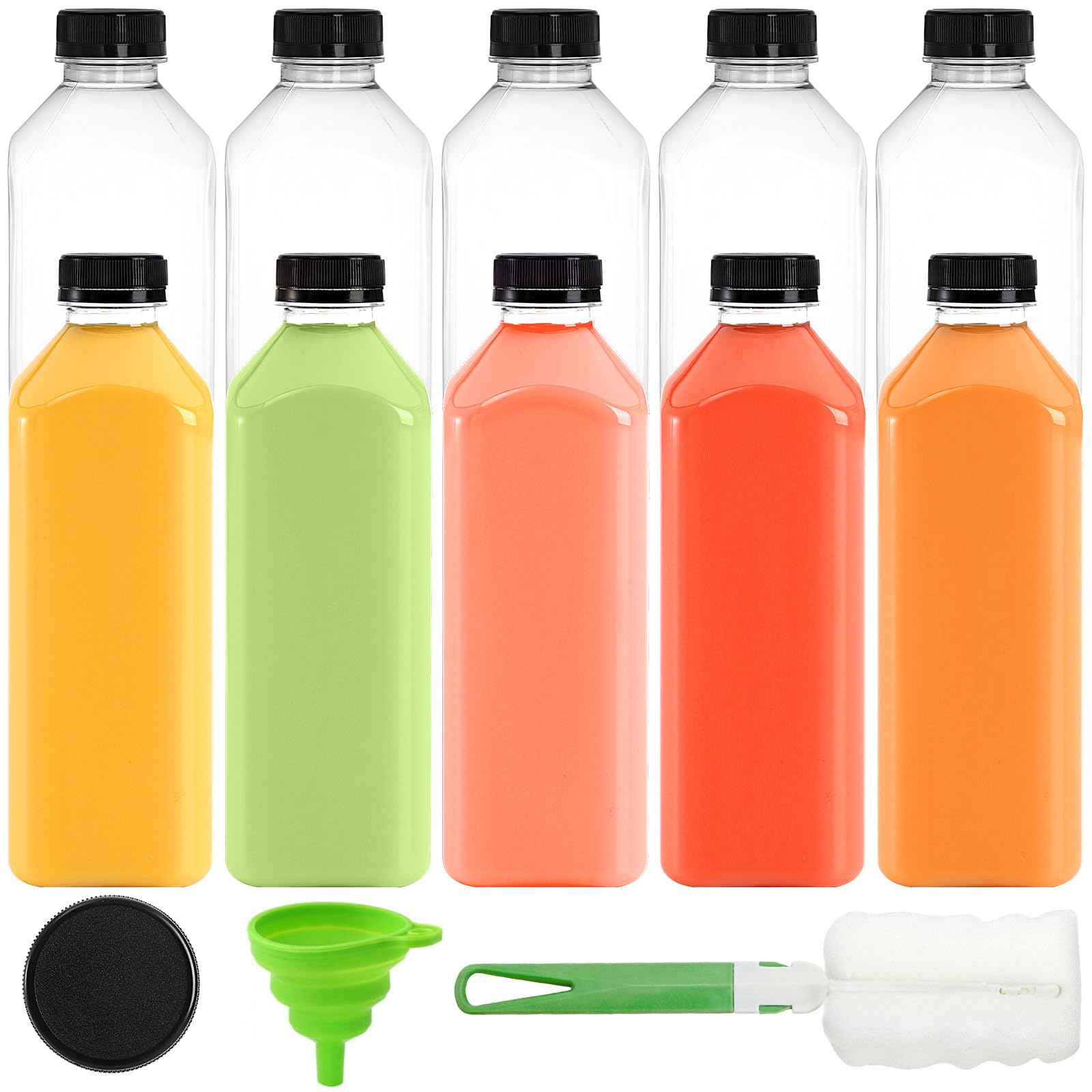 Cedilis botellas de plástico 33oz con tapa negra, ideales para jugos y batidos en movimiento.