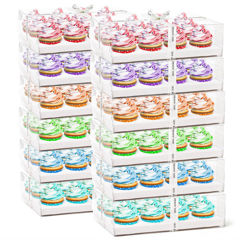 Cedilis cajas para magdalenas transparentes, vista frontal, realzan la presentación de tus dulces.