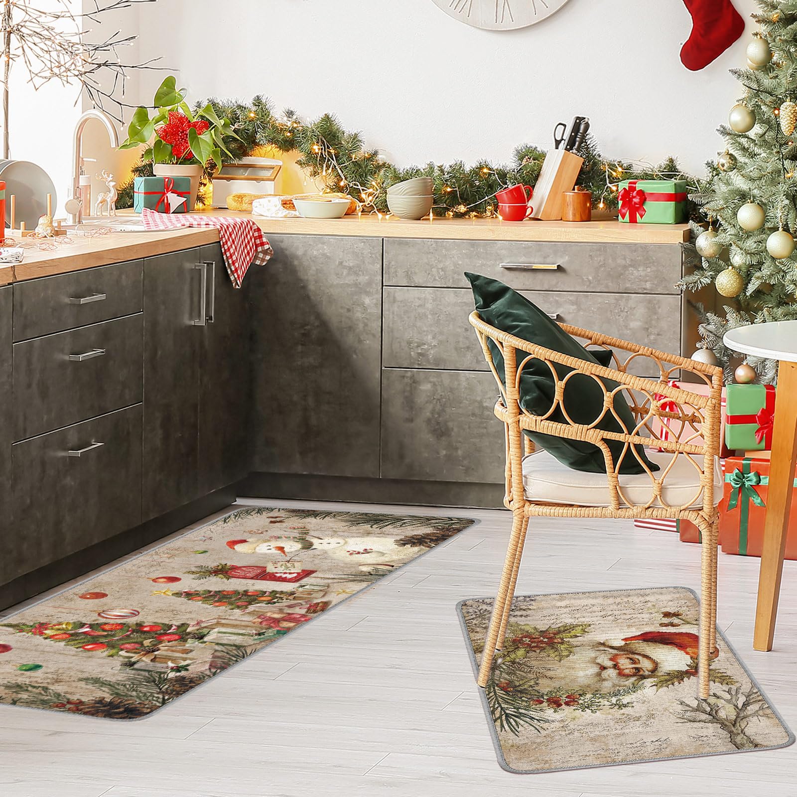 Ceenna muñeco de nieve en alfombra de cocina, aporta encanto navideño y calidez.