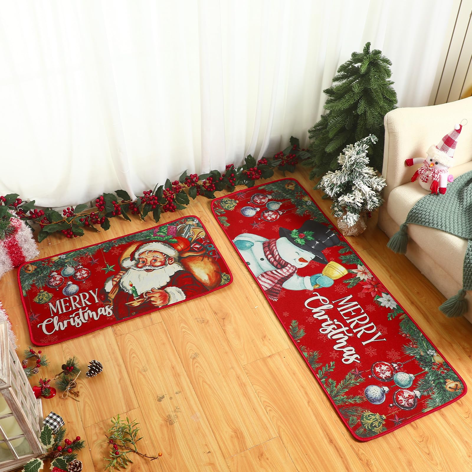Conjunto de dos tapetes navideños Ceenna para cocina y entrada, decorativos y prácticos.