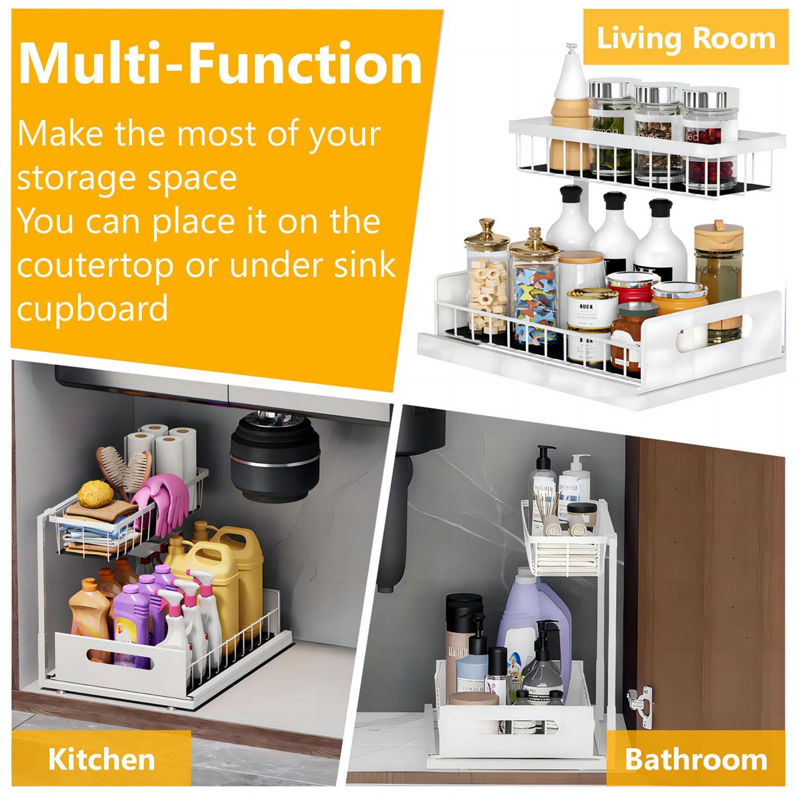 Ceetug dos estantes para bajo lavabo blanco: optimiza espacio en cocina y baño.