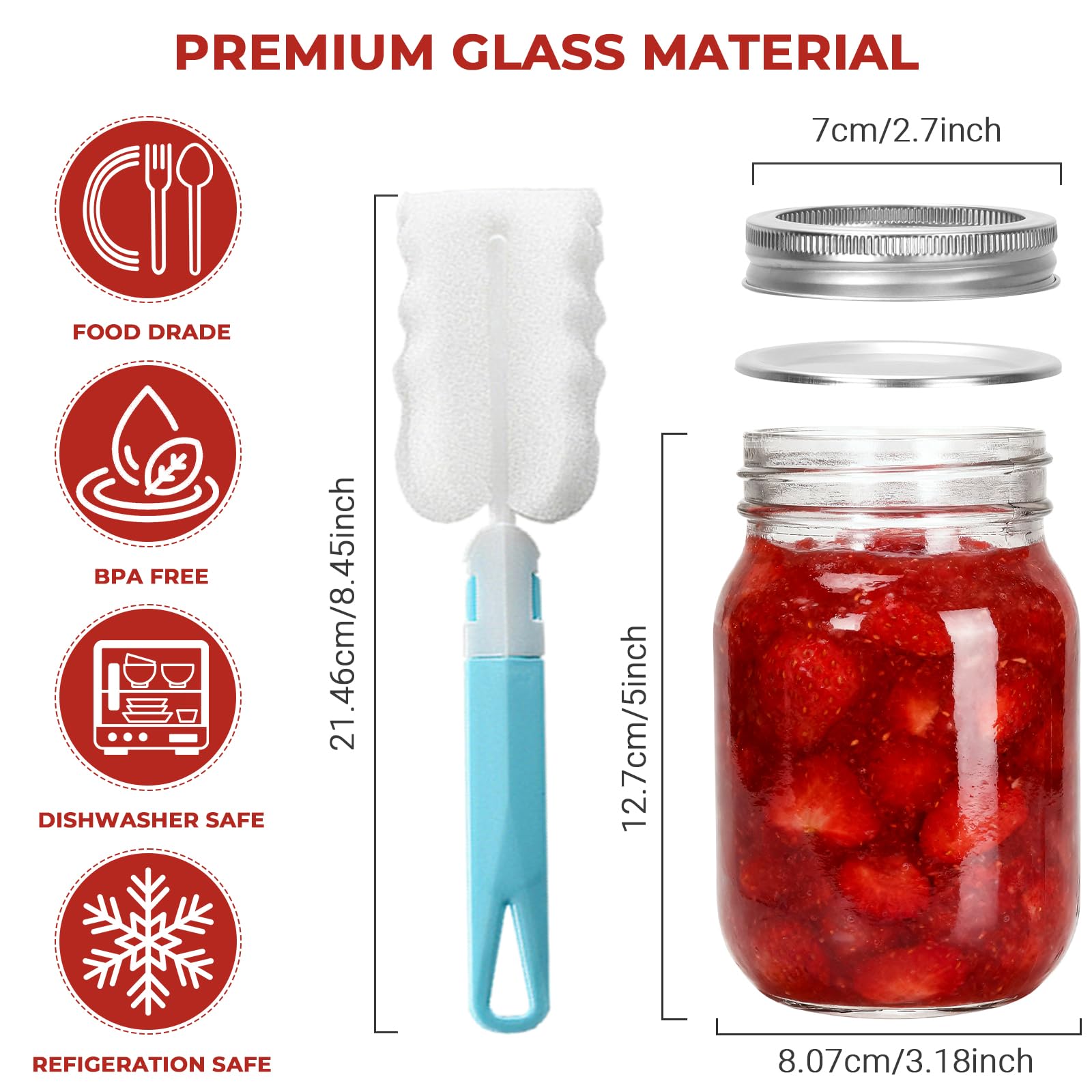 Cehomi frascos Mason vidrio claro para conservar frutas y salsas.