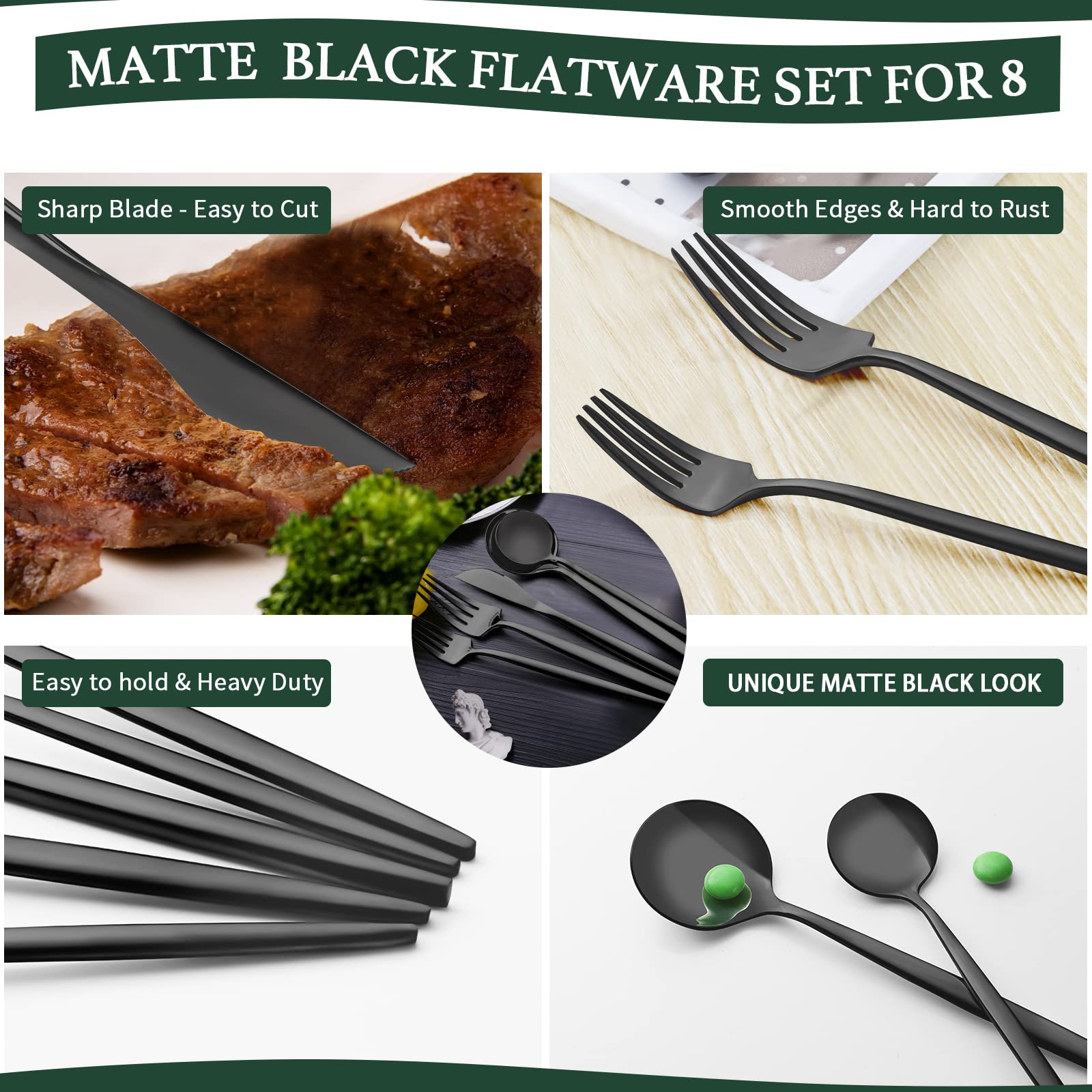CEKEE cucharillas negro mate, acabado suave y apto para familias.