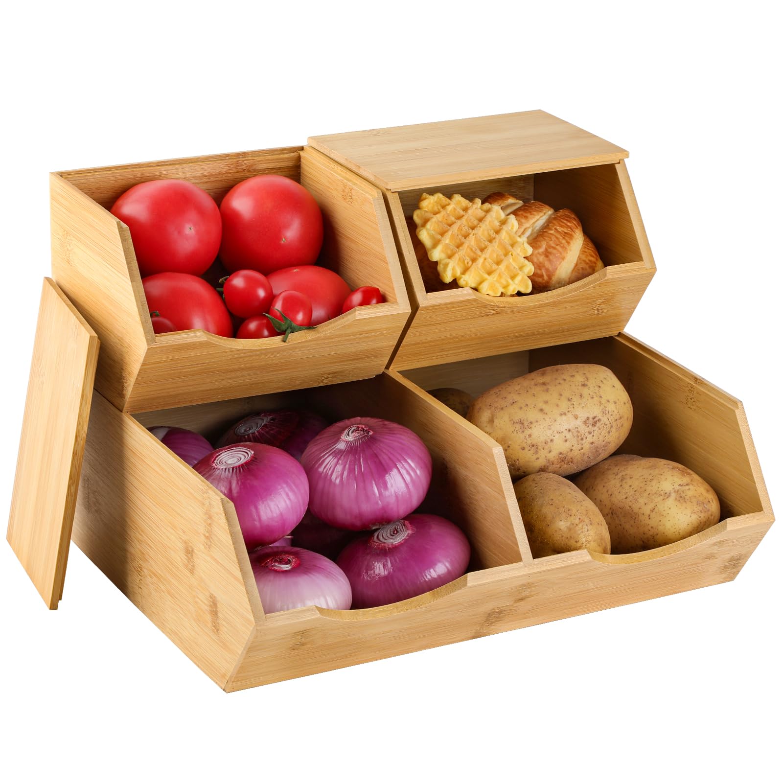 CENCODE cajas despensa bambú apilables con tapa para ahorro de espacio.