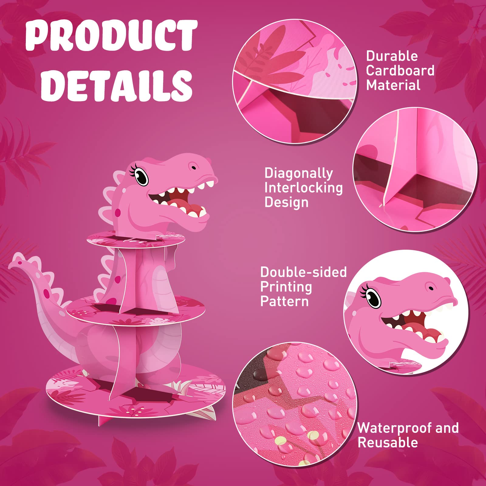 Detalle de impresión doble cara: diseño dinosaurio rosado de Censen.