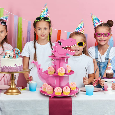 Adecuado para fiestas temáticas: dinosaurio rosa para cumpleaños infantiles.