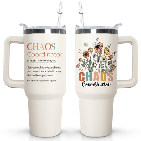 Ceovfoi Chaos Tumbler con tapa y paja, mantiene bebidas frías todo el día.