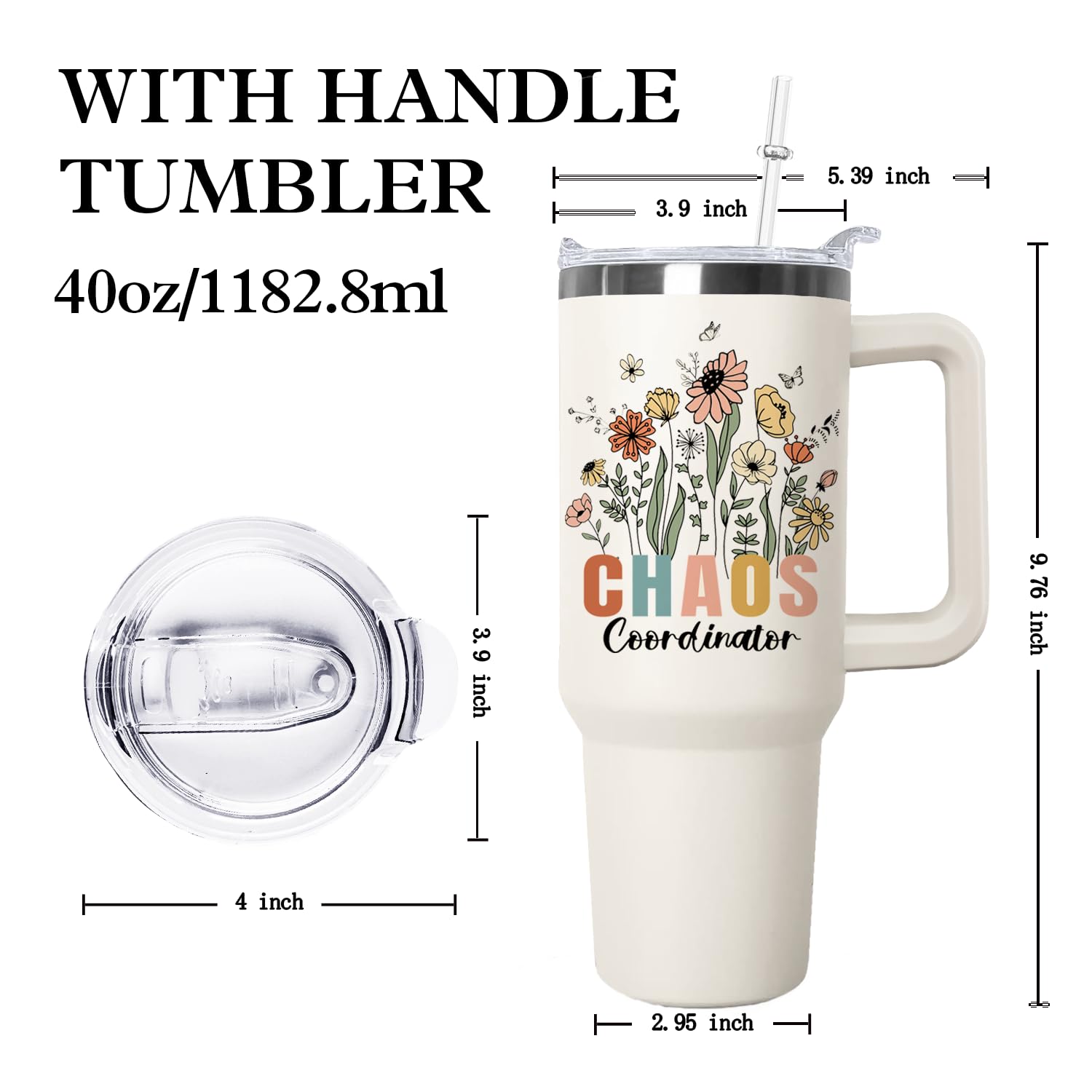 Ceovfoi Chaos Tumbler con asa, cómodo para llevar en la mano.