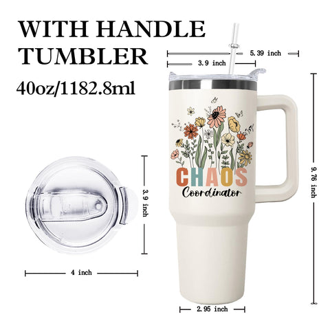 Ceovfoi Chaos Tumbler con asa, cómodo para llevar en la mano.