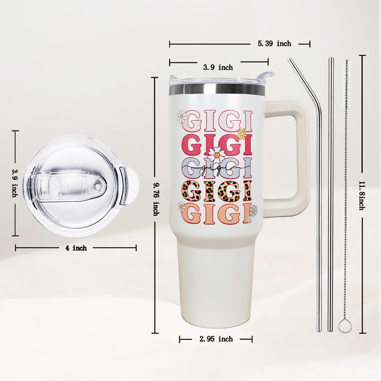 Ceovfoi Gigi 40oz vaso térmico con pajilla y cepillo para limpieza.