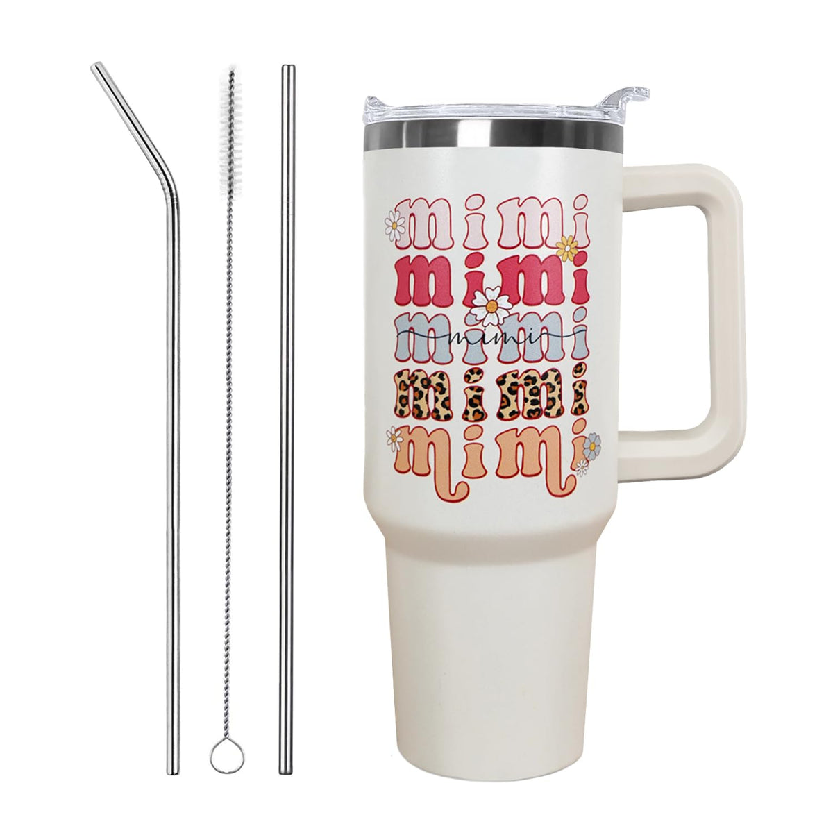 Ceovfoi Mimi vaso termico 40oz con manija y tapa, ideal para viajes.