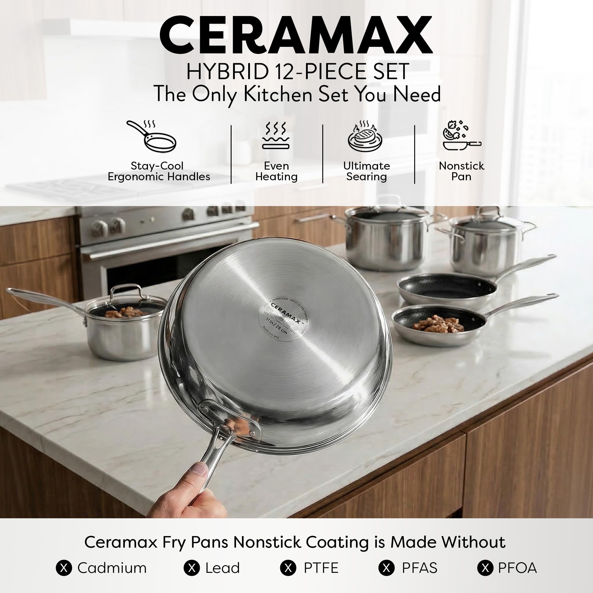 CERAMAX sartén dentro del horno dorando un gratinado, resistente a altas temperaturas
