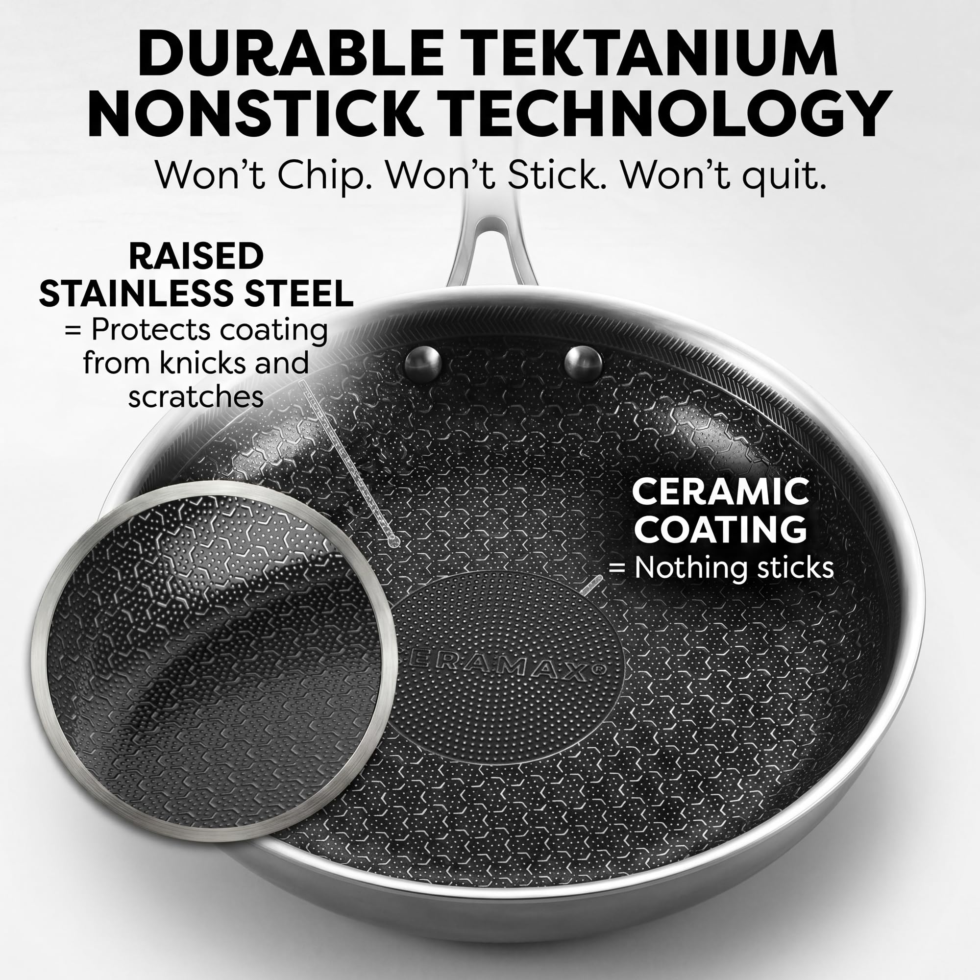 CERAMAX primer plano del interior grabado que facilita el dorado y despegue fácil