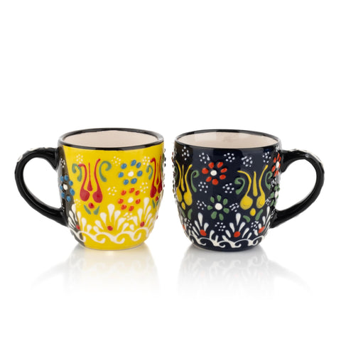Tazas Ceramicci de café expreso en amarillo y navy para ritual diario.