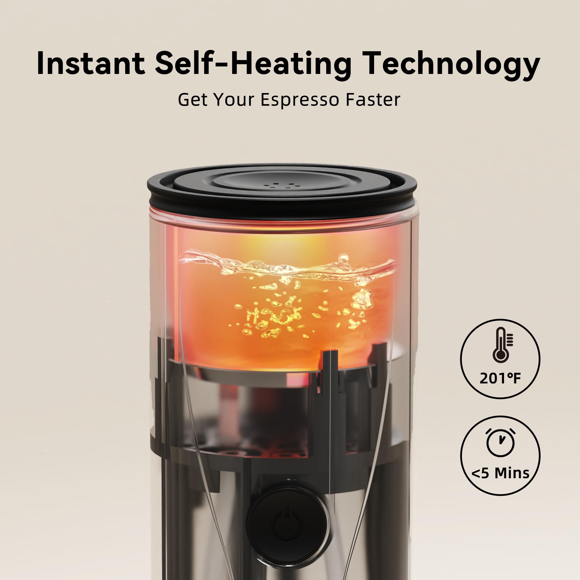CERA+ cafetera espresso portátil en autocalentamiento con tecnología cerámica.