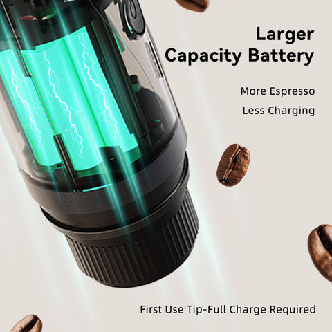 CERA+ cafetera espresso portátil con batería de alta capacidad y carga USB-C.