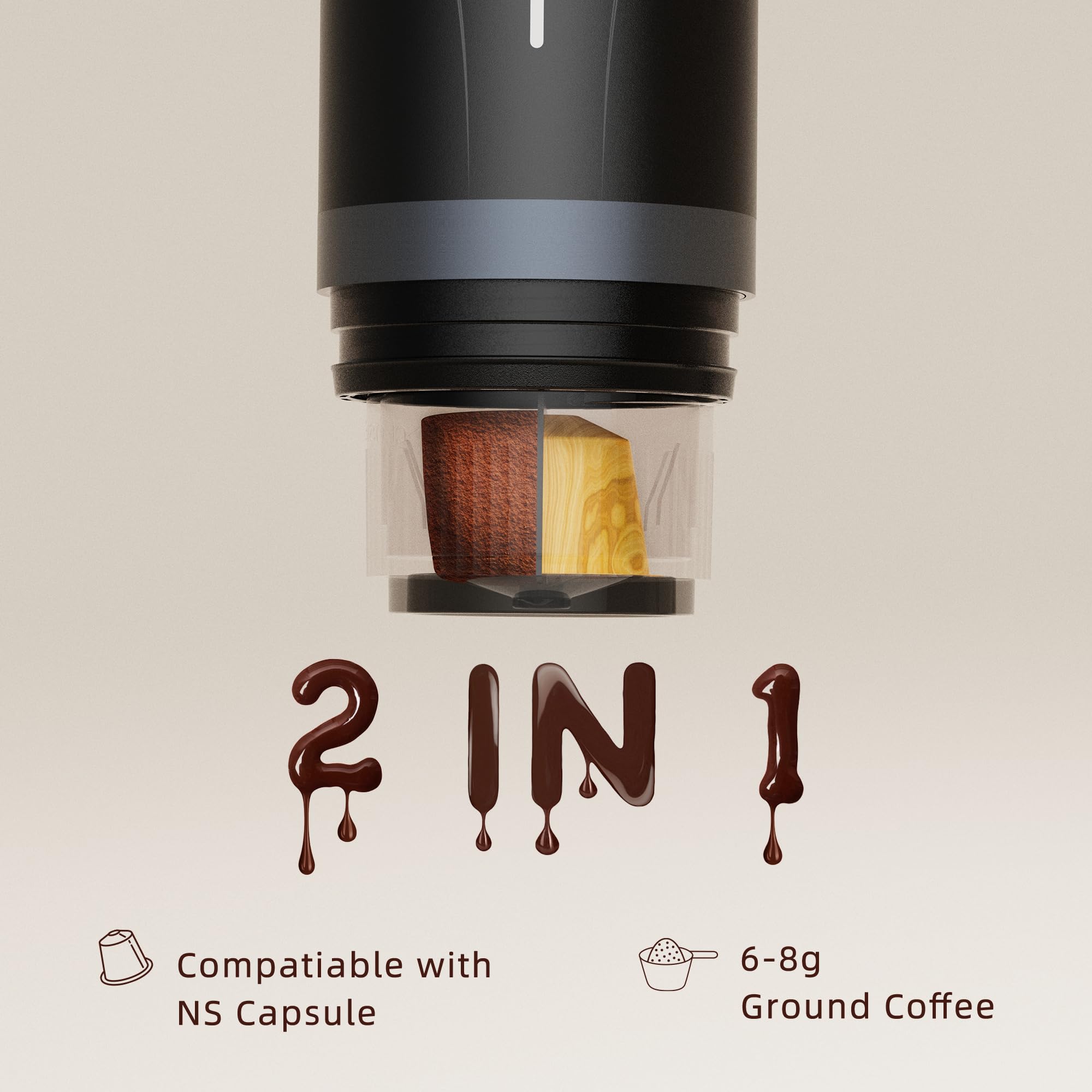 CERA+ cafetera espresso portátil con presión de 20 bares para crema rica.