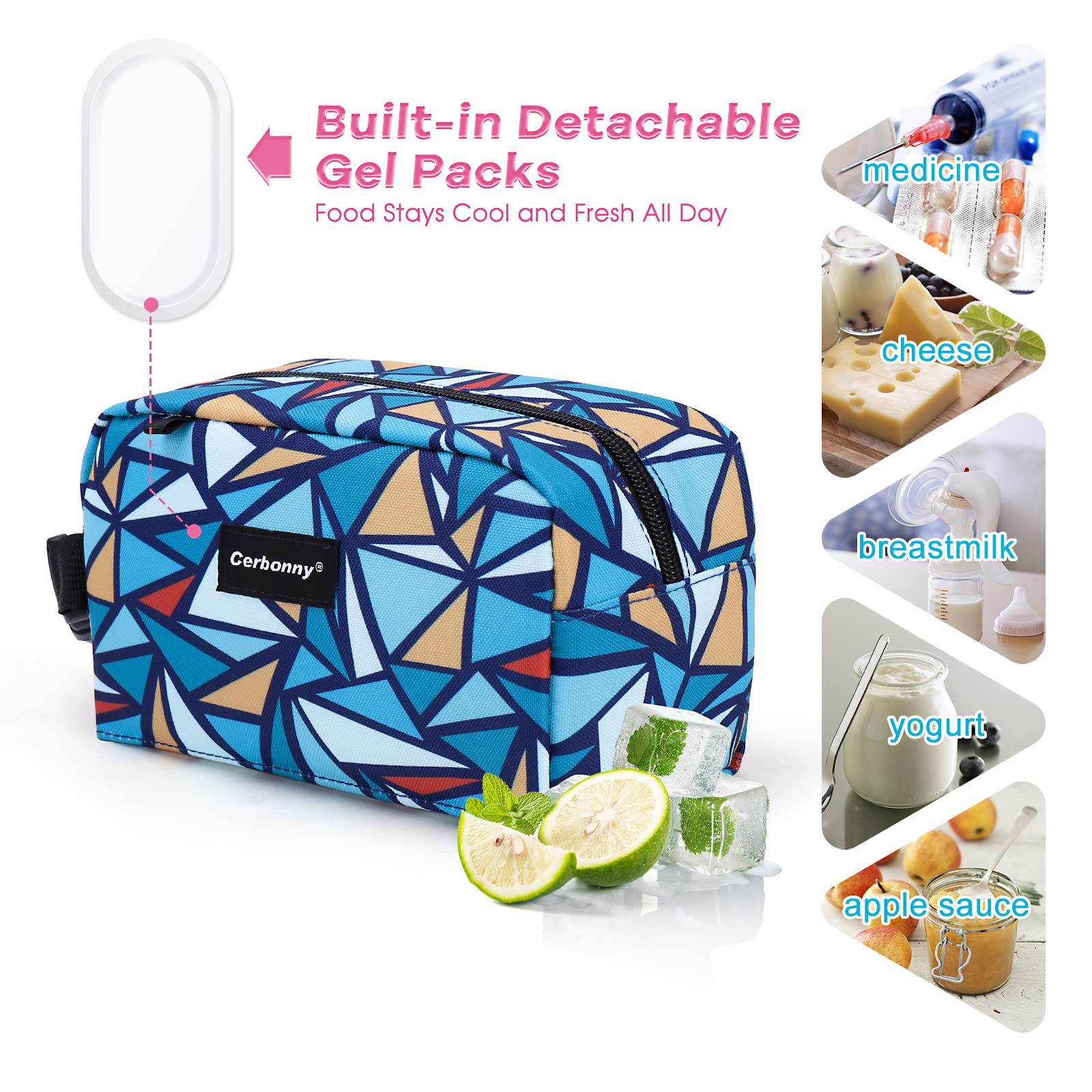 Cerbonny bolsa-almuerzo-congelable, interior espacioso para yogur y frutas.