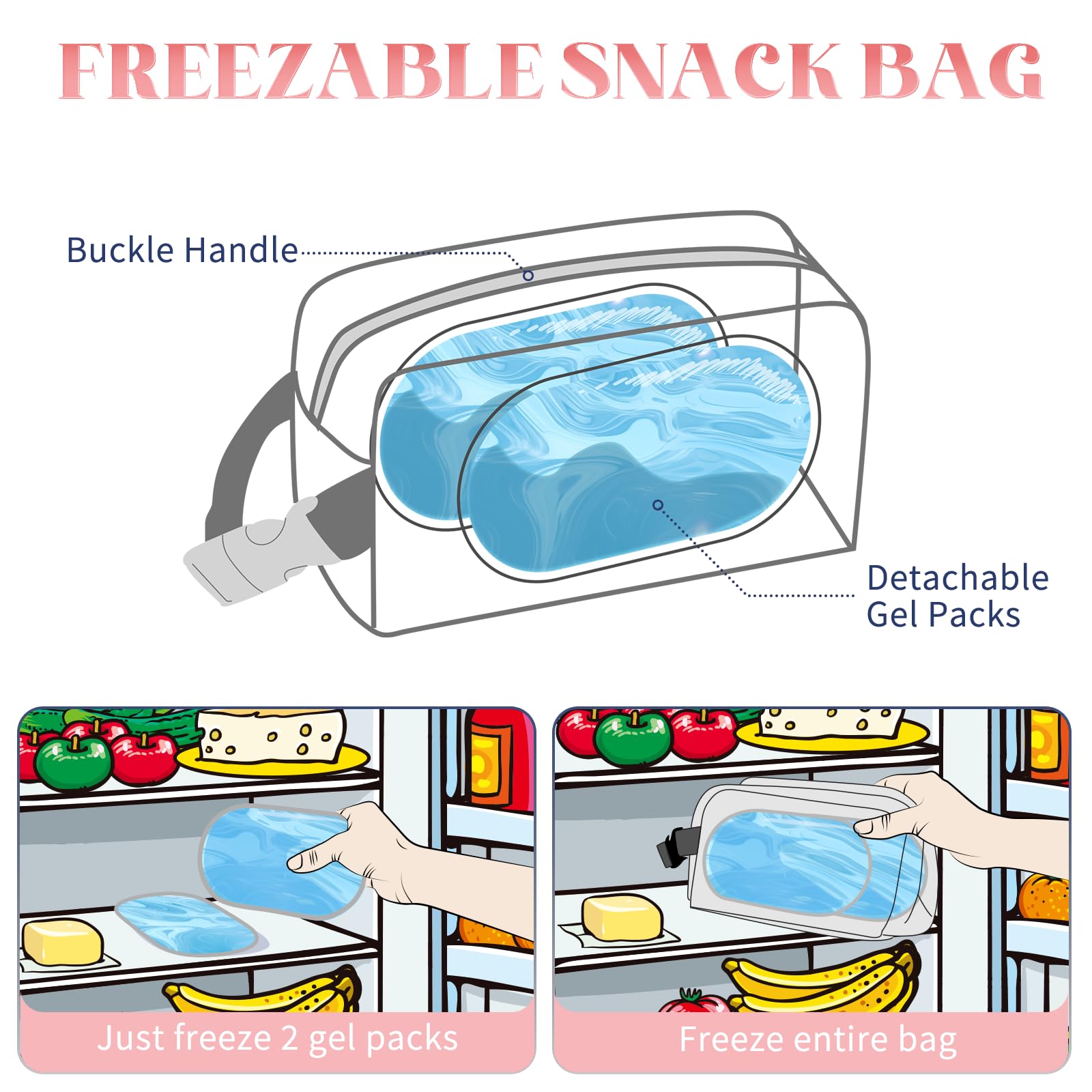 Cerbonny bolsa snack congelable diseño compacto ideal para escuela o trabajo