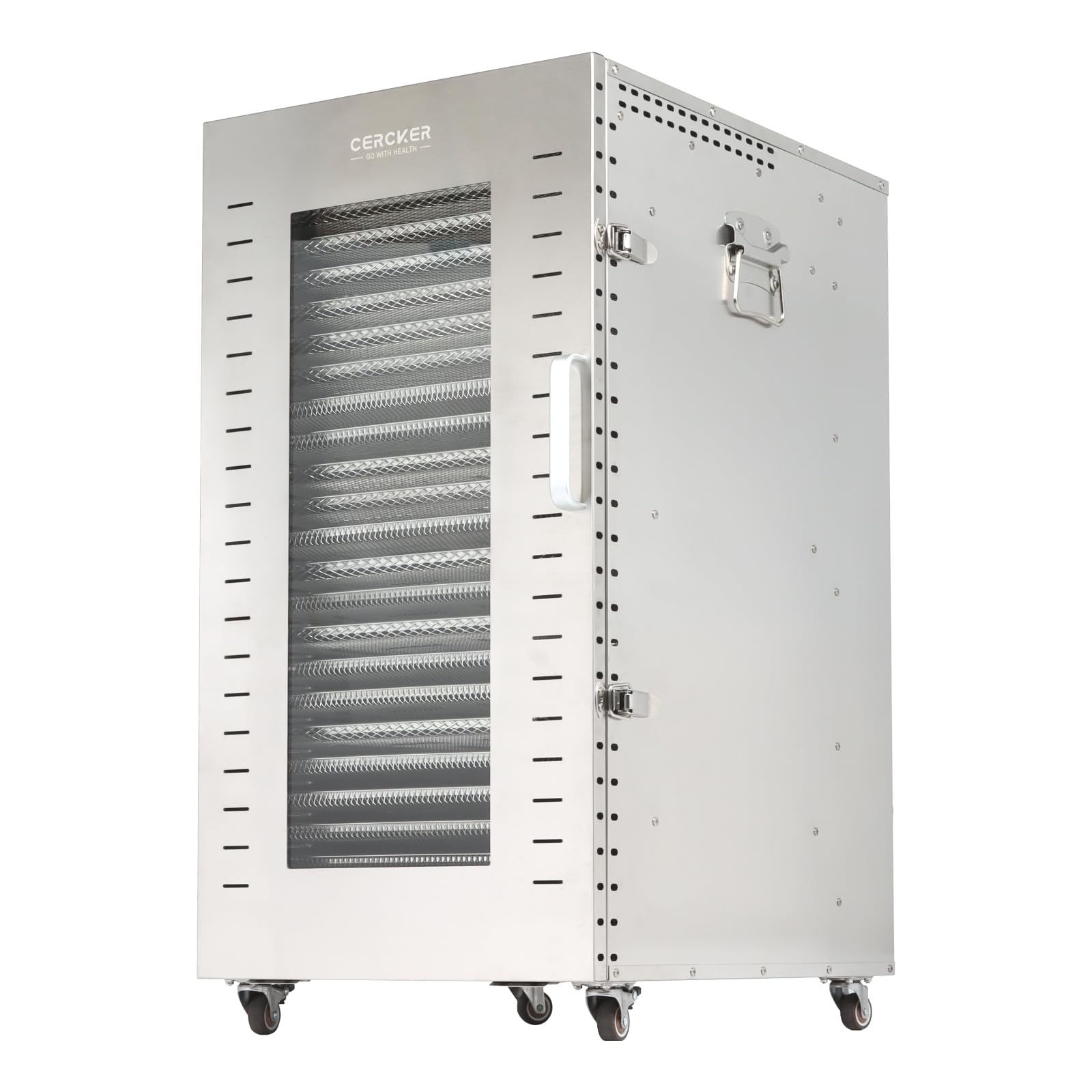 Cercker deshidratador 22 bandejas, vista frontal, gran capacidad para carnes y frutas.