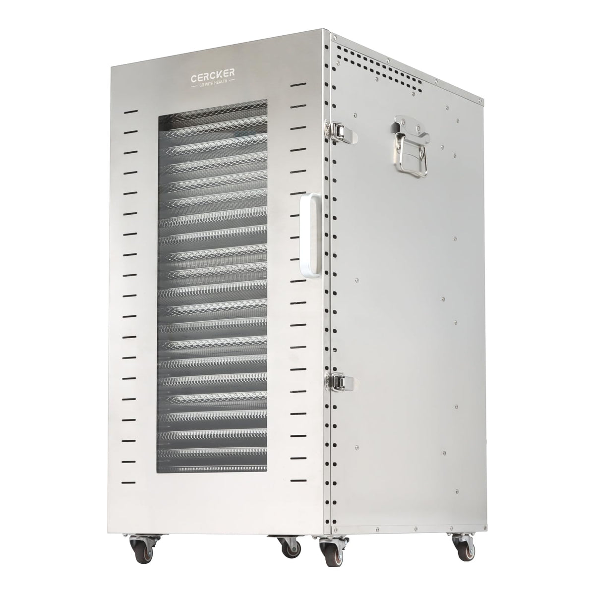 Cercker deshidratador 22 bandejas, vista frontal, gran capacidad para carnes y frutas.
