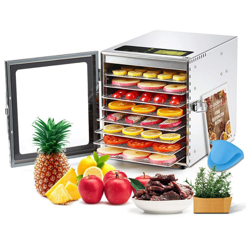 Cercker Deshidratador con 8 bandejas de acero para conservar nutrientes.