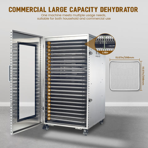 Cercker deshidratador, temperatura ajustable 70°F-190°F para diversos alimentos.