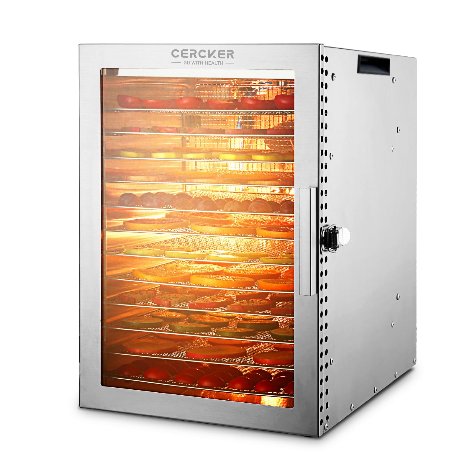 Cercker deshidratadora de acero inoxidable con 12 bandejas para frutas, secado uniforme