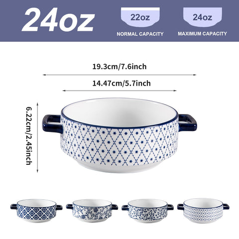 Cerkik tazón caldo y sopa cerámico azul, porciones cómodas para la mesa.