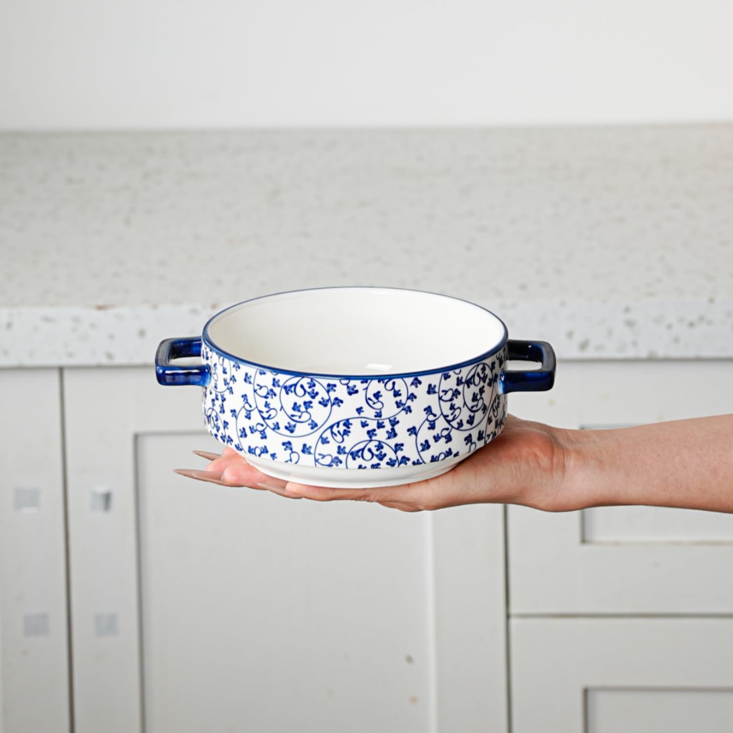 Cerkik tazón sopa apto horno micro azul, resistente para recalentar.