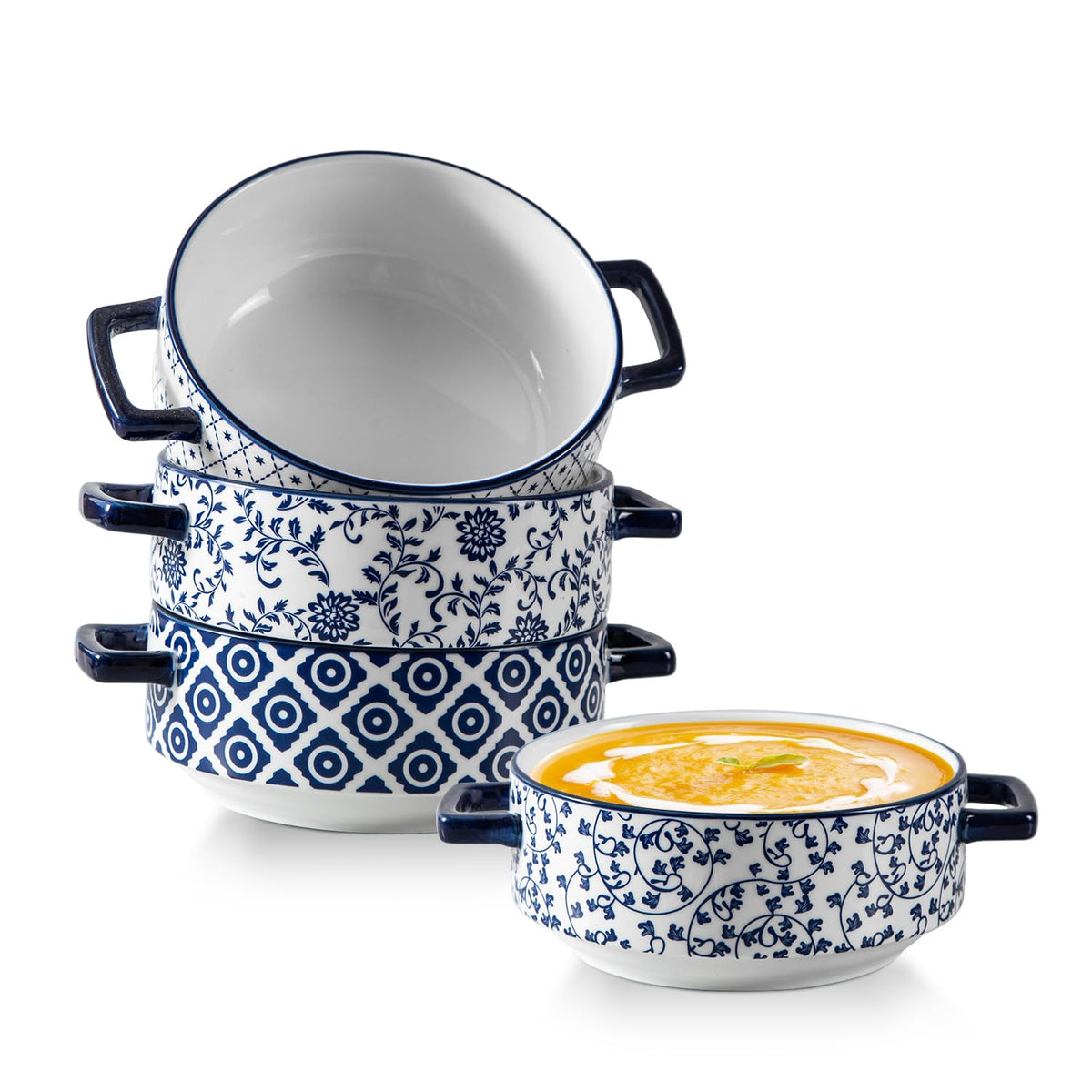 Cerkik tazón sopa Francesa con asas azul, ideal para servir sopa caliente.