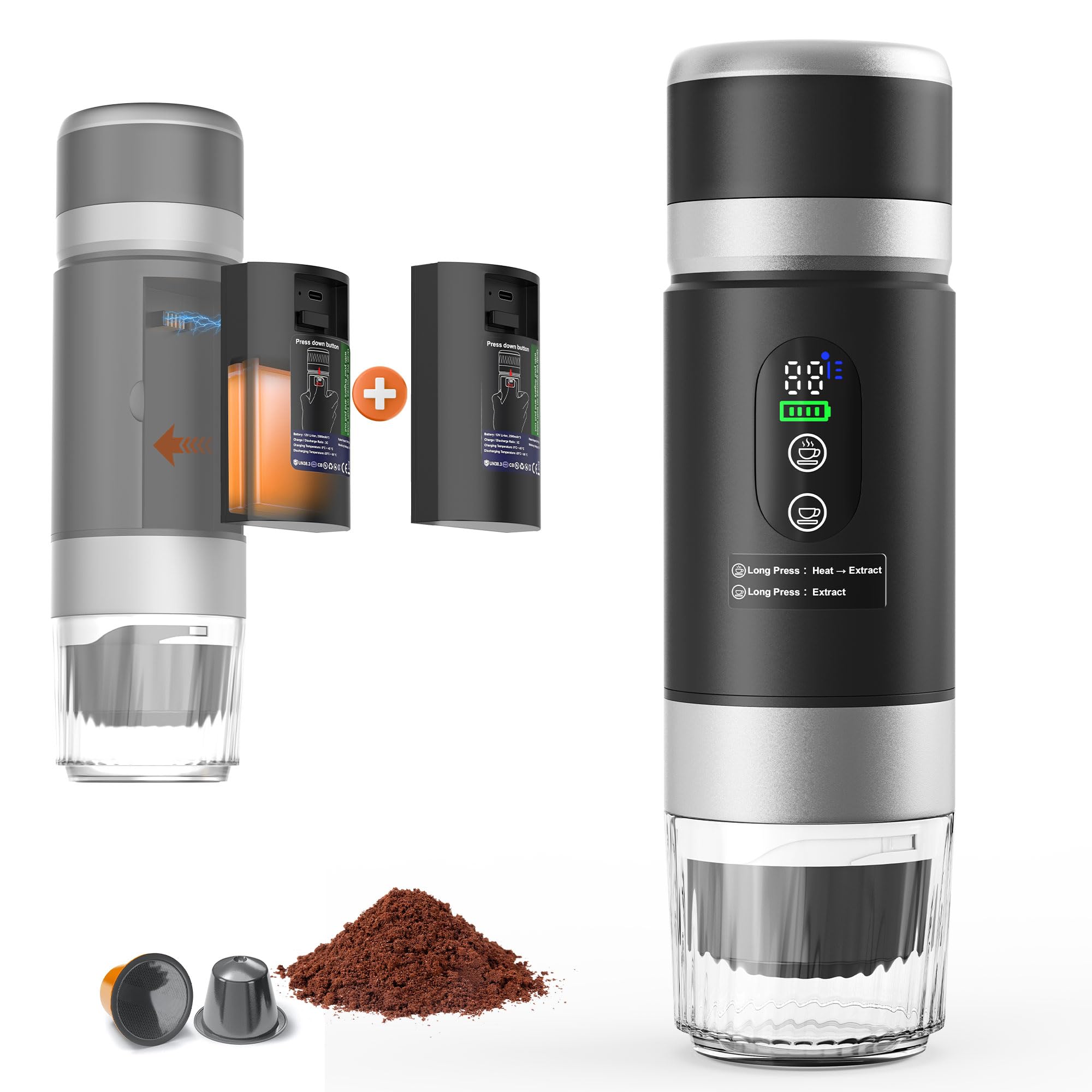 Ceshu cafetera portátil con baterías dobles, ideal para camping y viaje cómodo