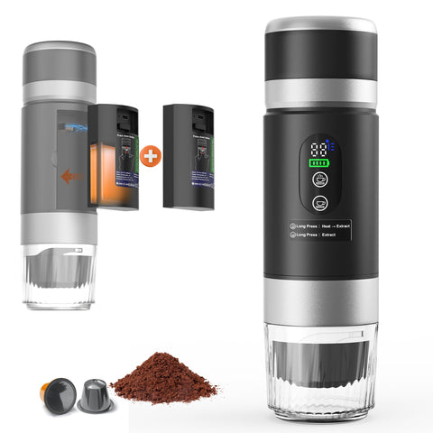 Ceshu cafetera portátil con baterías dobles, ideal para camping y viaje cómodo